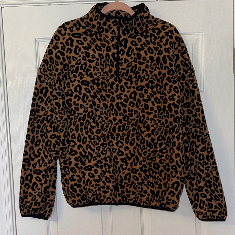 Fuzzy Cheetah Pullover Quarter zip Sweater
